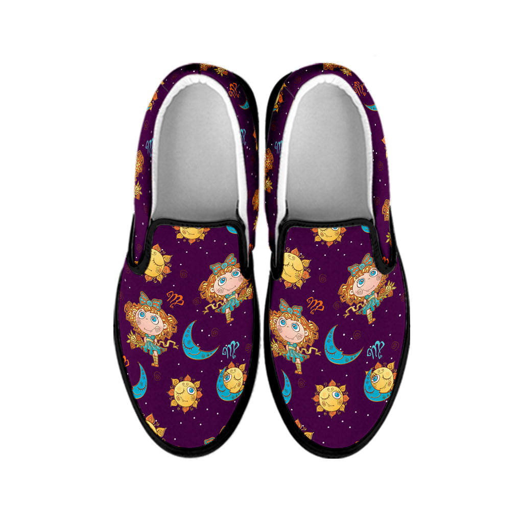 Cute Cartoon Virgo Pattern Print Black Slip On Shoes