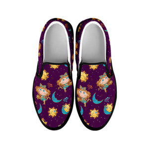 Cute Cartoon Virgo Pattern Print Black Slip On Shoes