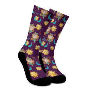 Cute Cartoon Virgo Pattern Print Crew Socks