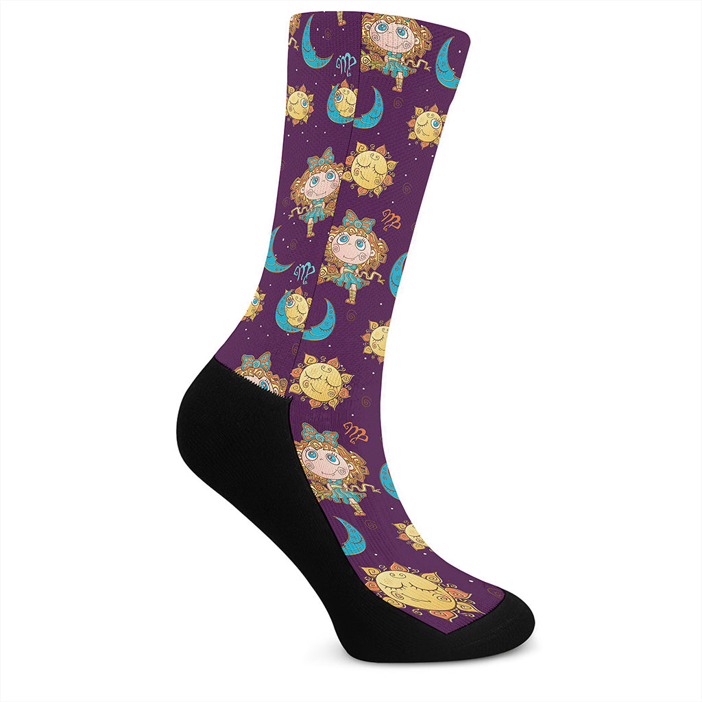 Cute Cartoon Virgo Pattern Print Crew Socks