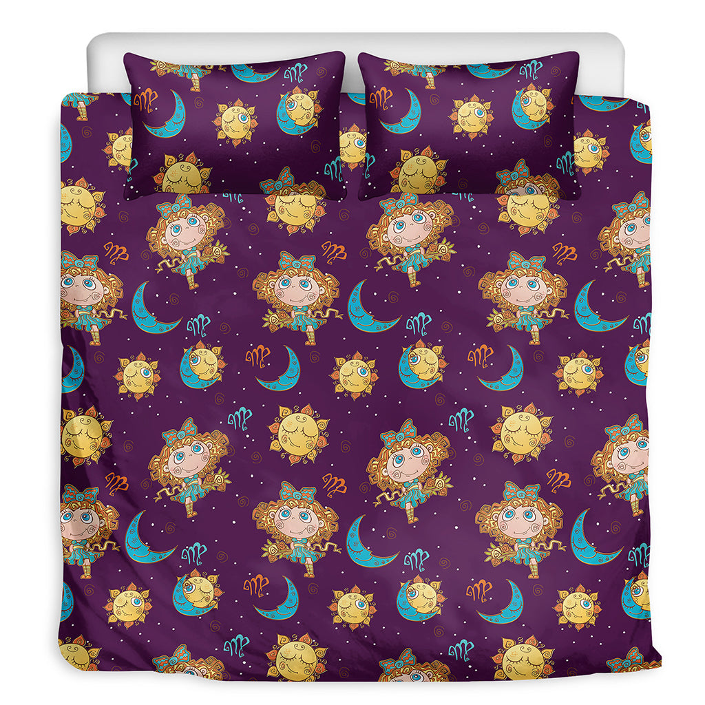 Cute Cartoon Virgo Pattern Print Duvet Cover Bedding Set
