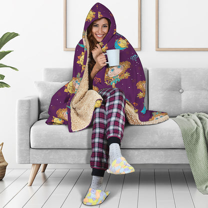 Cute Cartoon Virgo Pattern Print Hooded Blanket