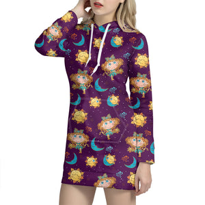 Cute Cartoon Virgo Pattern Print Hoodie Dress