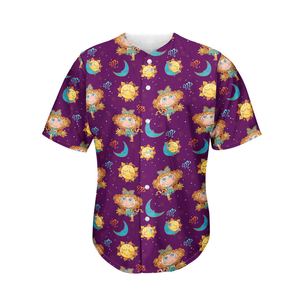 Cute Cartoon Virgo Pattern Print Men's Baseball Jersey