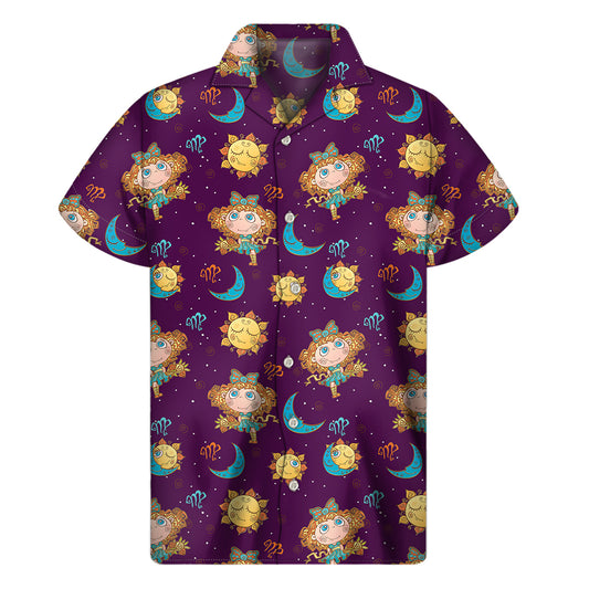 Cute Cartoon Virgo Pattern Print Men's Short Sleeve Shirt