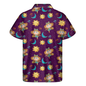 Cute Cartoon Virgo Pattern Print Men's Short Sleeve Shirt