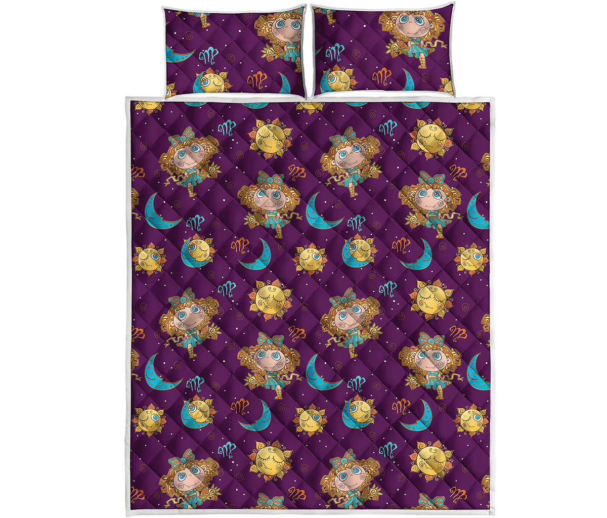 Cute Cartoon Virgo Pattern Print Quilt Bed Set