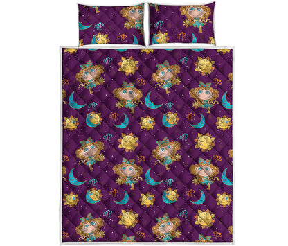 Cute Cartoon Virgo Pattern Print Quilt Bed Set