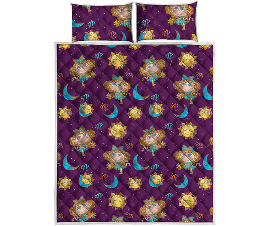 Cute Cartoon Virgo Pattern Print Quilt Bed Set