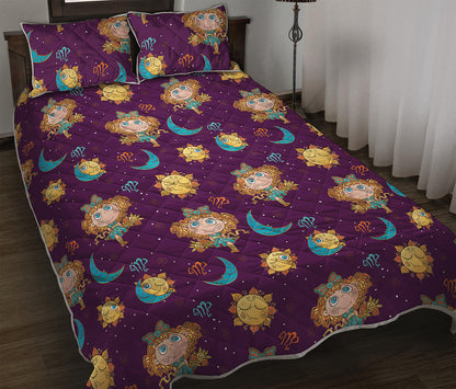 Cute Cartoon Virgo Pattern Print Quilt Bed Set