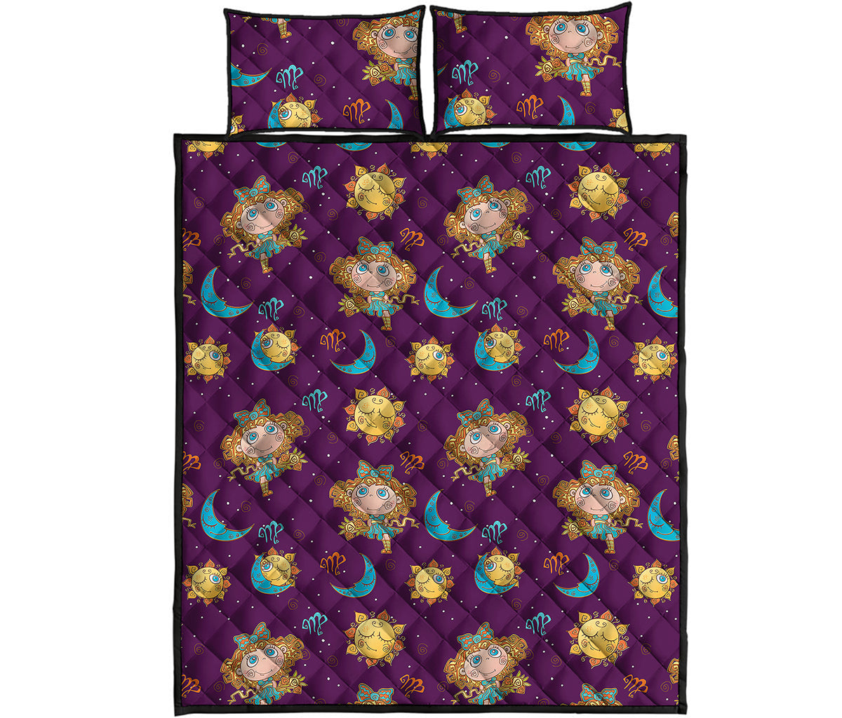 Cute Cartoon Virgo Pattern Print Quilt Bed Set
