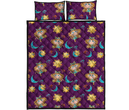 Cute Cartoon Virgo Pattern Print Quilt Bed Set