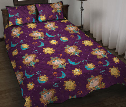 Cute Cartoon Virgo Pattern Print Quilt Bed Set