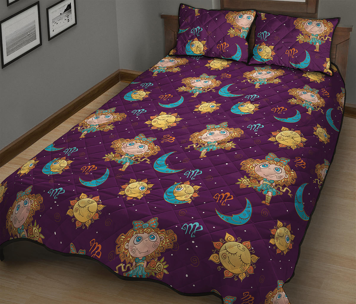 Cute Cartoon Virgo Pattern Print Quilt Bed Set