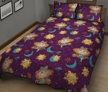 Cute Cartoon Virgo Pattern Print Quilt Bed Set