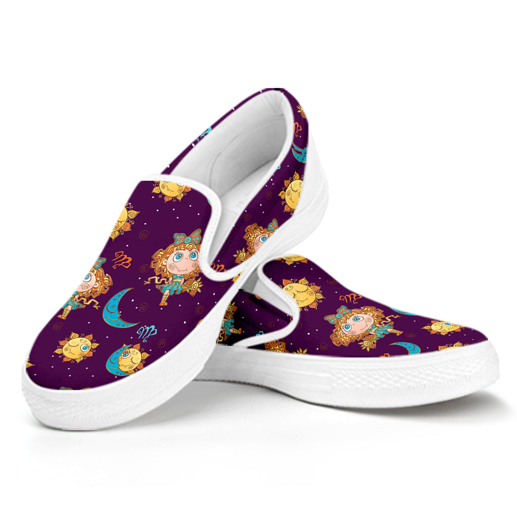 Cute Cartoon Virgo Pattern Print White Slip On Shoes