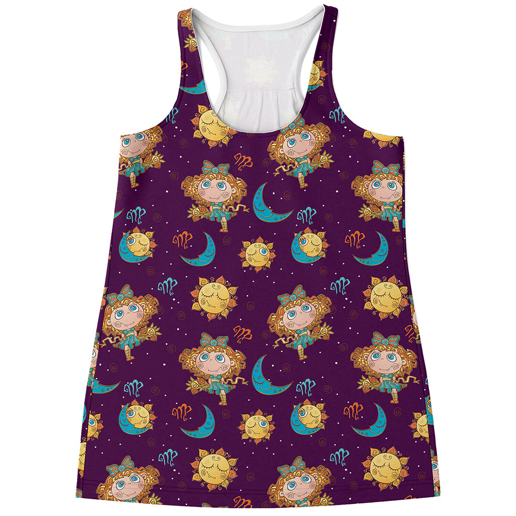 Cute Cartoon Virgo Pattern Print Women's Racerback Tank Top
