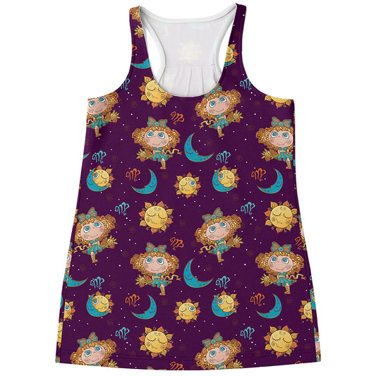Cute Cartoon Virgo Pattern Print Women's Racerback Tank Top