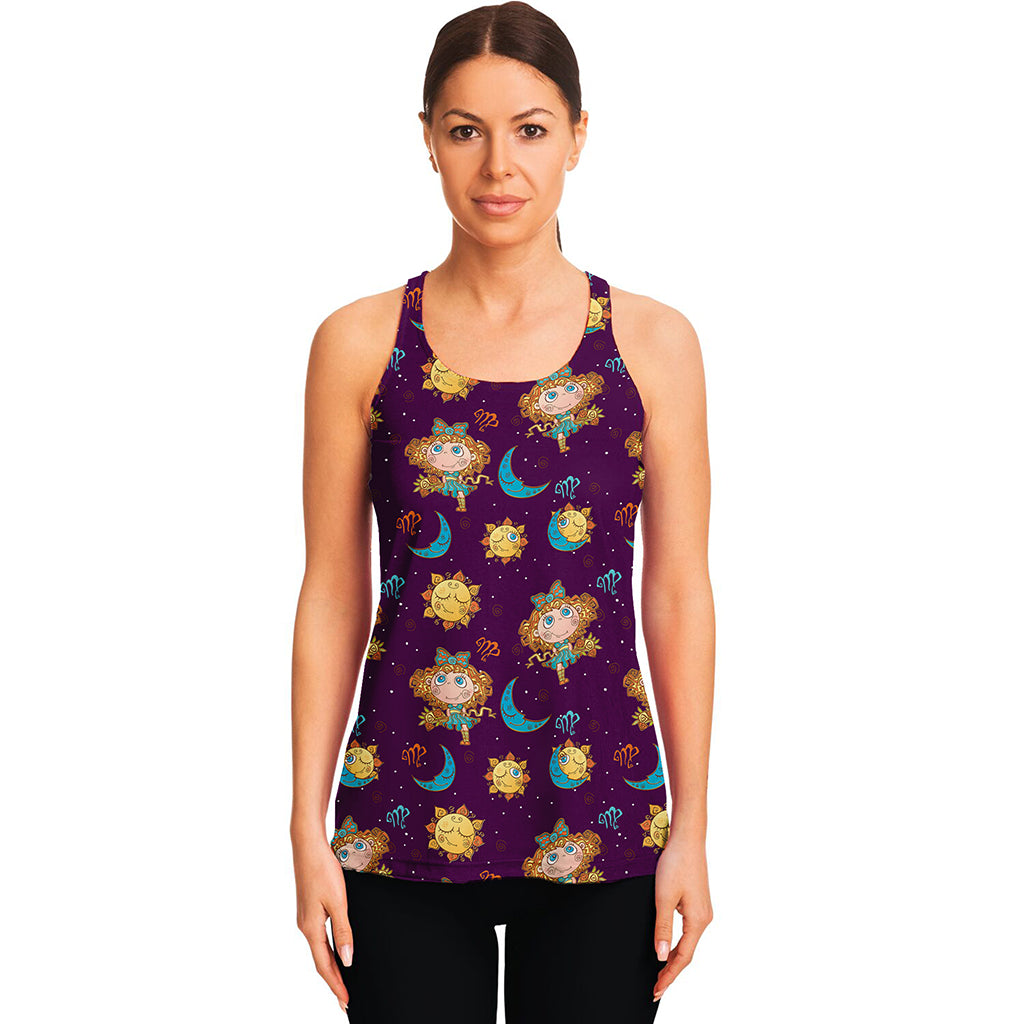 Cute Cartoon Virgo Pattern Print Women's Racerback Tank Top