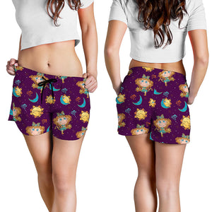 Cute Cartoon Virgo Pattern Print Women's Shorts