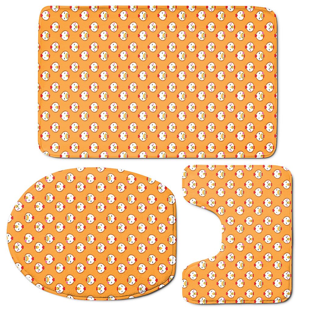 Cute Chicken Emoji Pattern Print 3 Piece Bath Mat Set