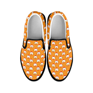 Cute Chicken Emoji Pattern Print Black Slip On Shoes