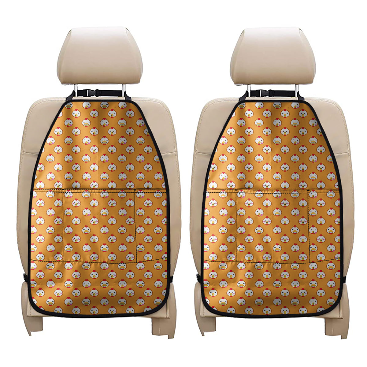 Cute Chicken Emoji Pattern Print Car Seat Organizers