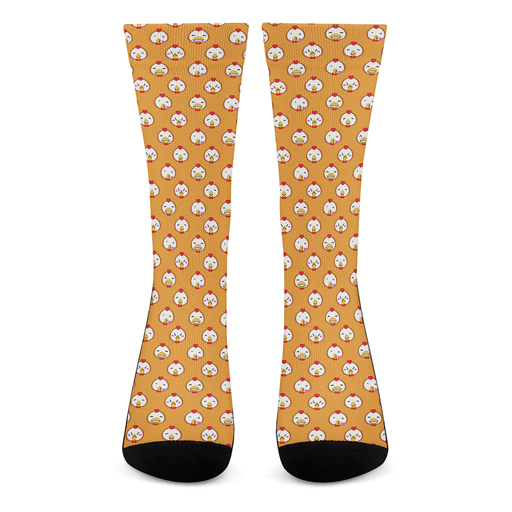 Cute Chicken Emoji Pattern Print Crew Socks