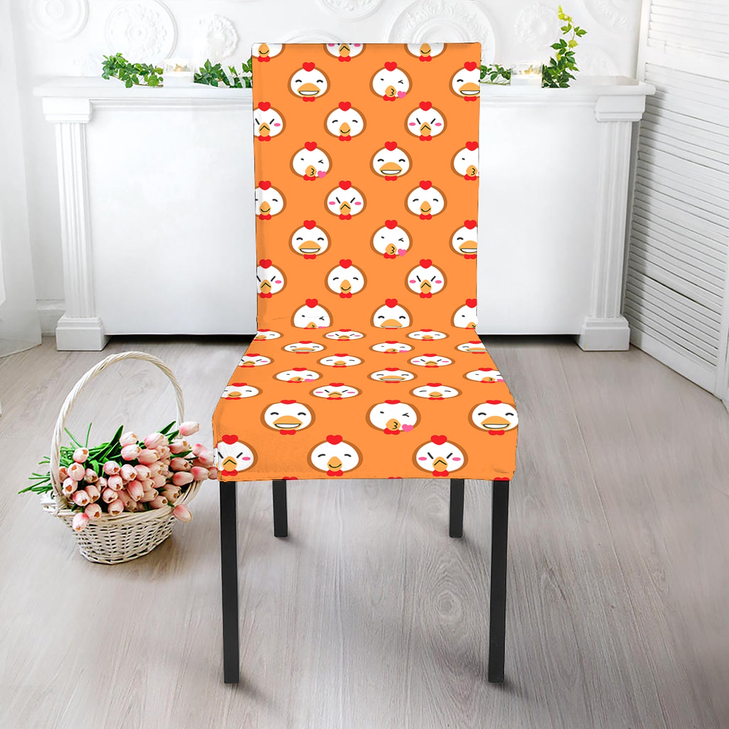 Cute Chicken Emoji Pattern Print Dining Chair Slipcover