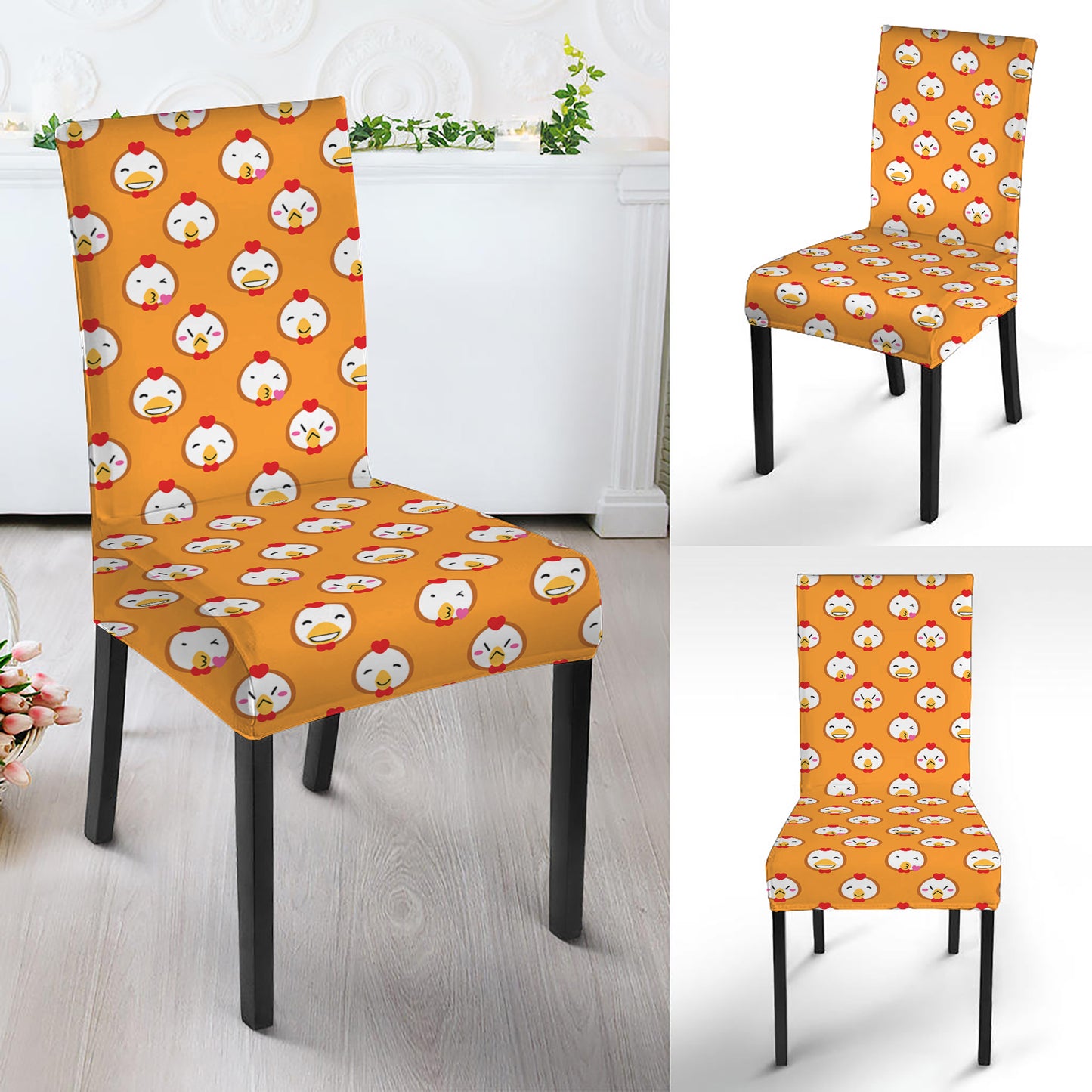 Cute Chicken Emoji Pattern Print Dining Chair Slipcover