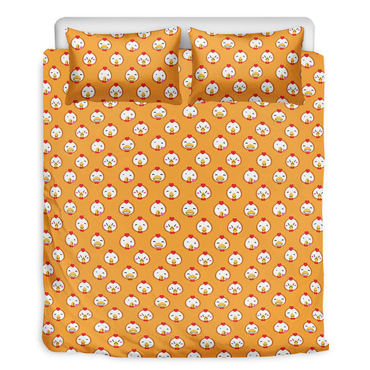 Cute Chicken Emoji Pattern Print Duvet Cover Bedding Set
