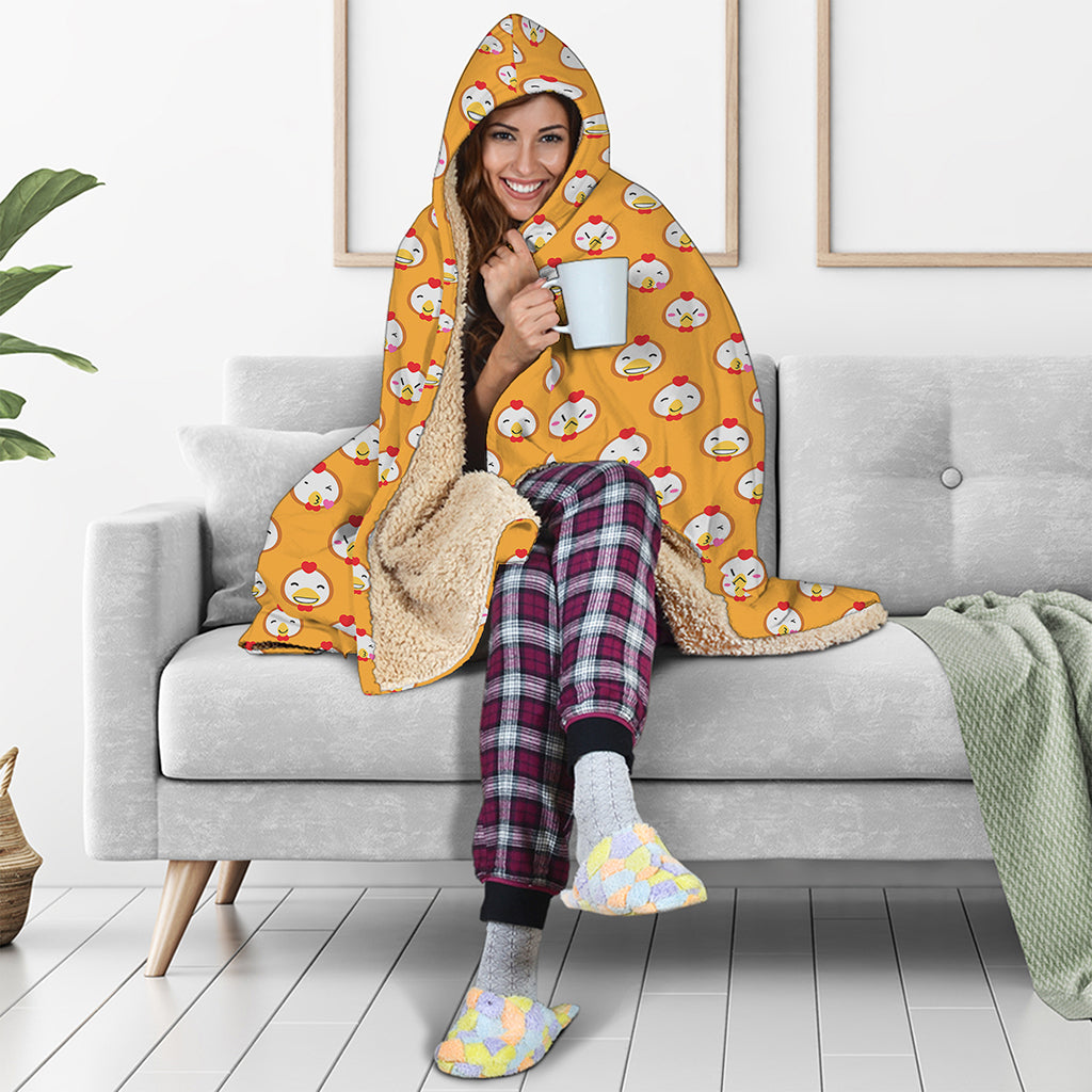 Cute Chicken Emoji Pattern Print Hooded Blanket