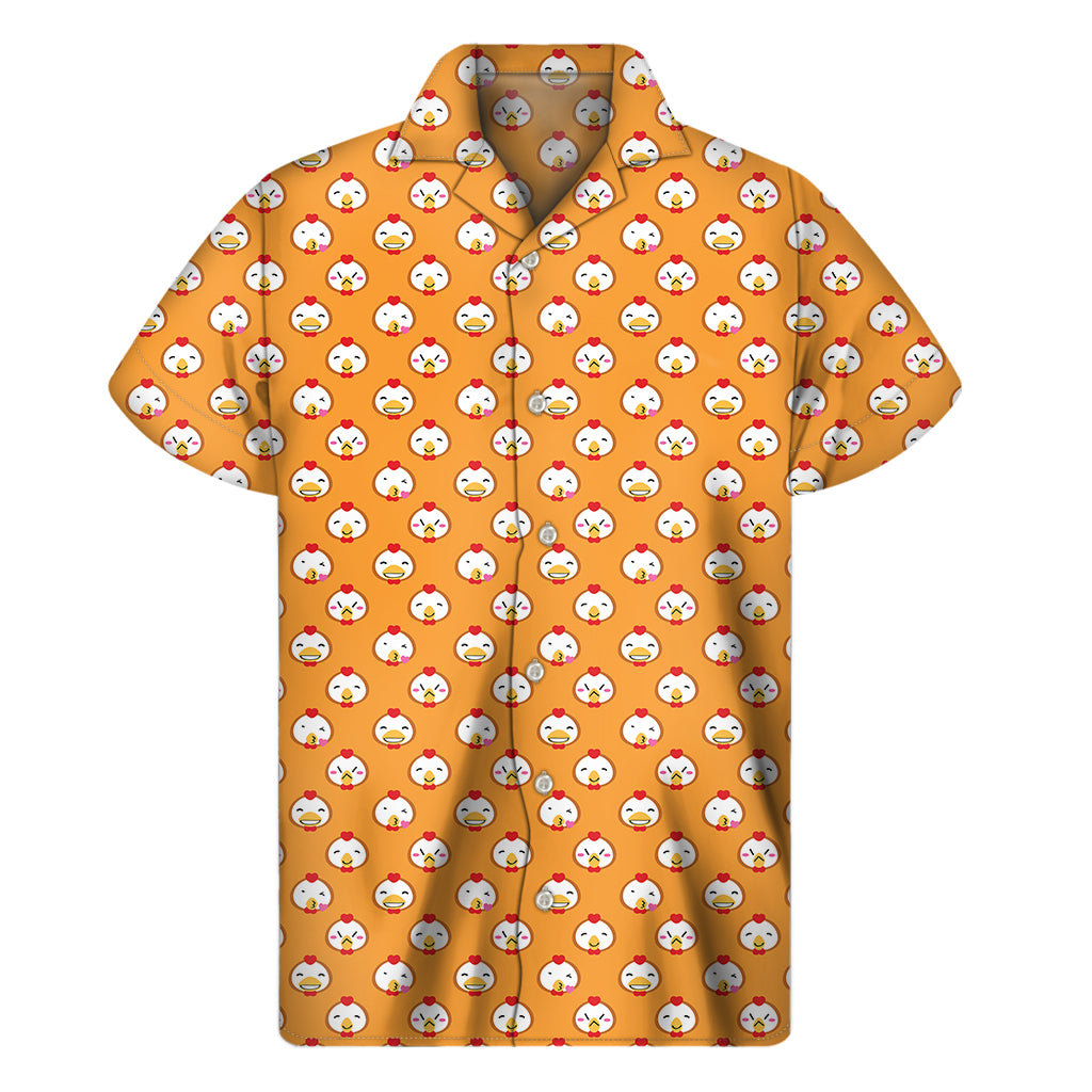 Cute Chicken Emoji Pattern Print Men's Short Sleeve Shirt