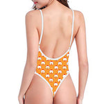 Cute Chicken Emoji Pattern Print One Piece High Cut Swimsuit