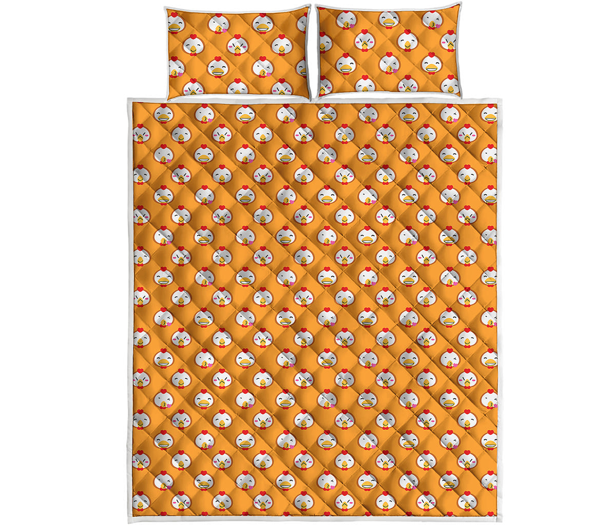 Cute Chicken Emoji Pattern Print Quilt Bed Set