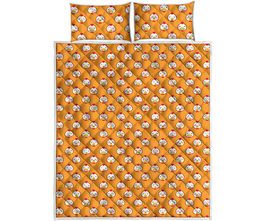 Cute Chicken Emoji Pattern Print Quilt Bed Set