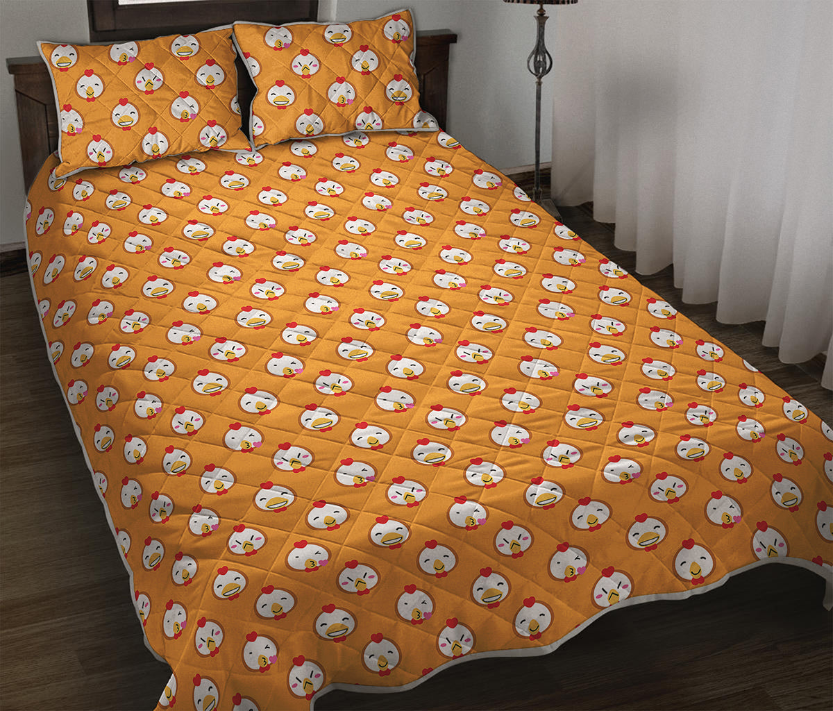 Cute Chicken Emoji Pattern Print Quilt Bed Set