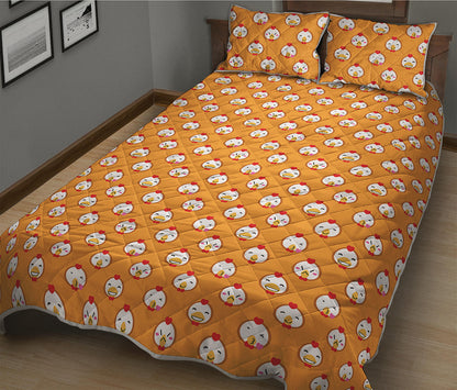 Cute Chicken Emoji Pattern Print Quilt Bed Set