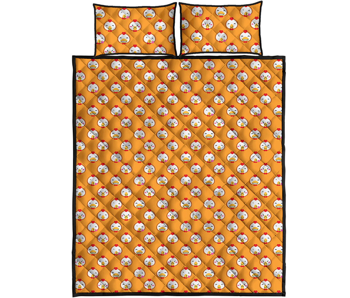 Cute Chicken Emoji Pattern Print Quilt Bed Set