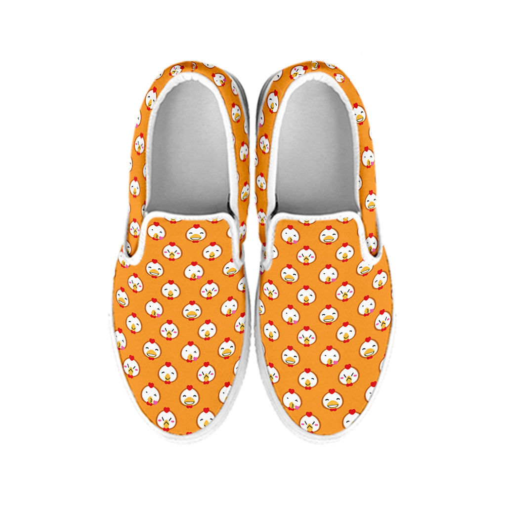 Cute Chicken Emoji Pattern Print White Slip On Shoes