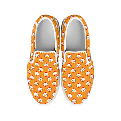 Cute Chicken Emoji Pattern Print White Slip On Shoes