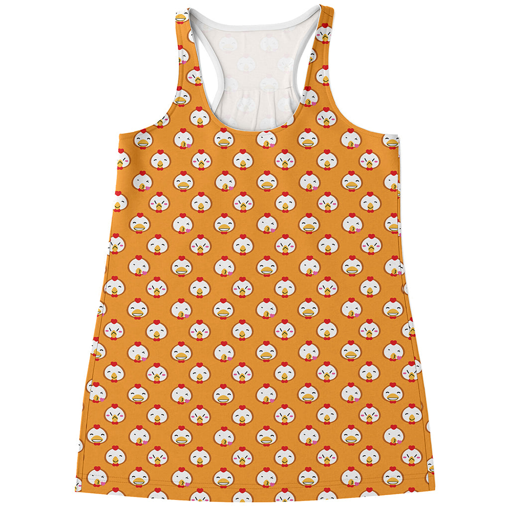 Cute Chicken Emoji Pattern Print Women's Racerback Tank Top