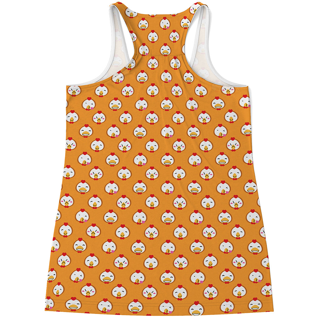 Cute Chicken Emoji Pattern Print Women's Racerback Tank Top