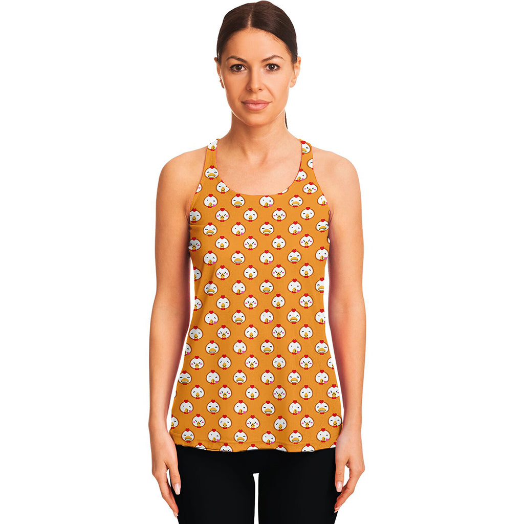 Cute Chicken Emoji Pattern Print Women's Racerback Tank Top