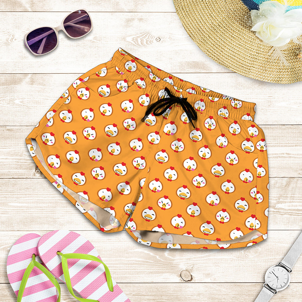 Cute Chicken Emoji Pattern Print Women's Shorts