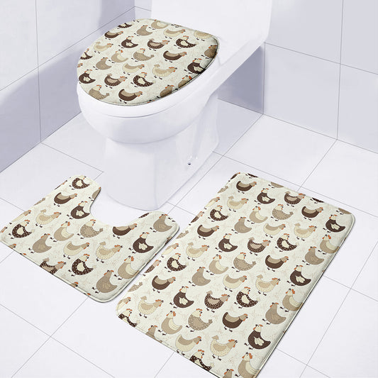 Cute Chicken Pattern Print 3 Piece Bath Mat Set