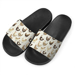 Cute Chicken Pattern Print Black Slide Sandals