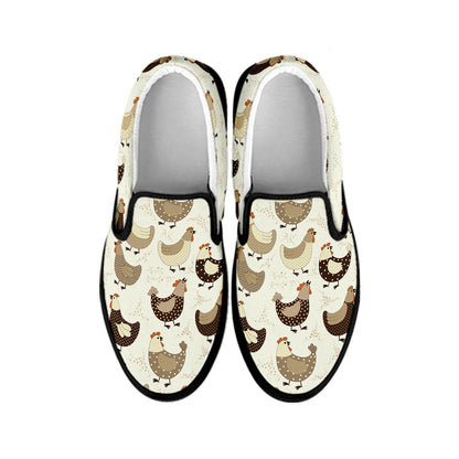 Cute Chicken Pattern Print Black Slip On Shoes
