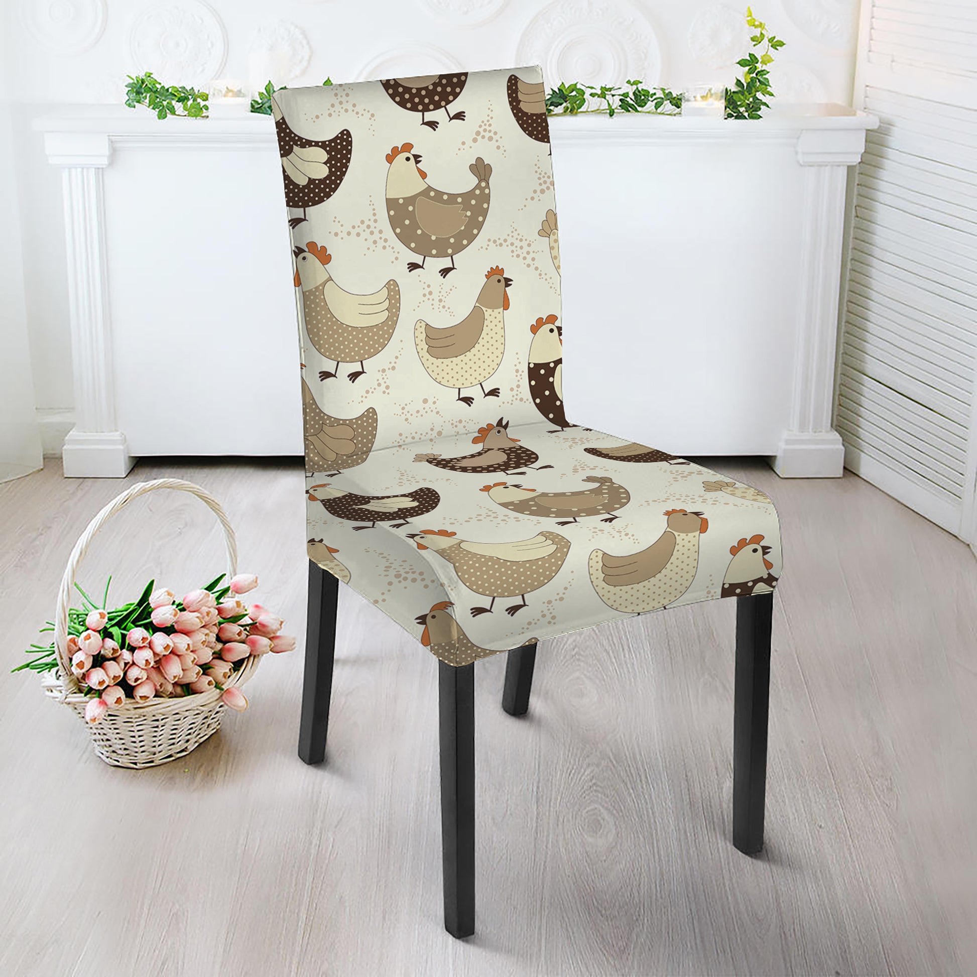 Cute Chicken Pattern Print Dining Chair Slipcover