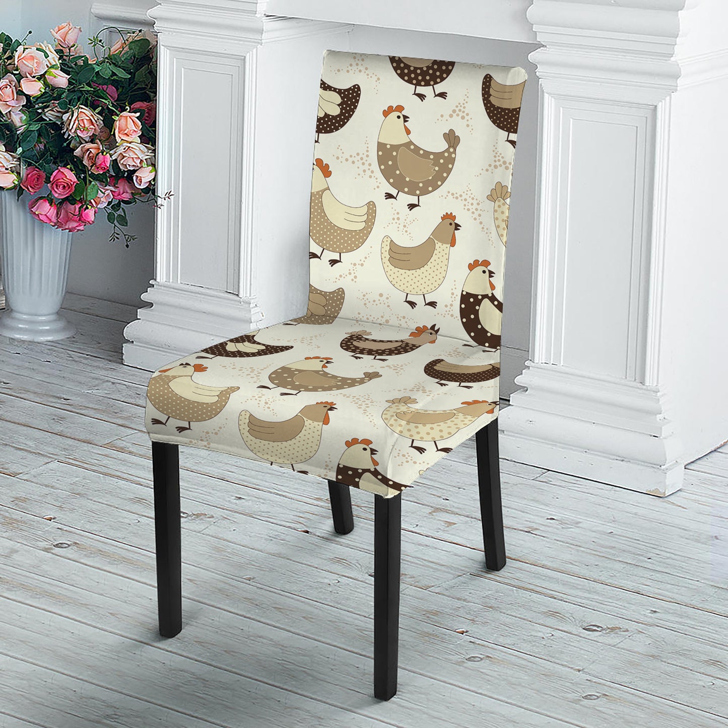 Cute Chicken Pattern Print Dining Chair Slipcover